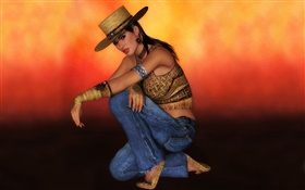 3D girl, cowgirl HD wallpaper