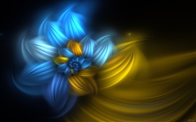 Abstract design flowers, blue with yellow HD wallpaper