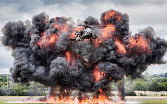 Apache helicopter AH-64, fight, explosion Wallpapers Pictures Photos Images