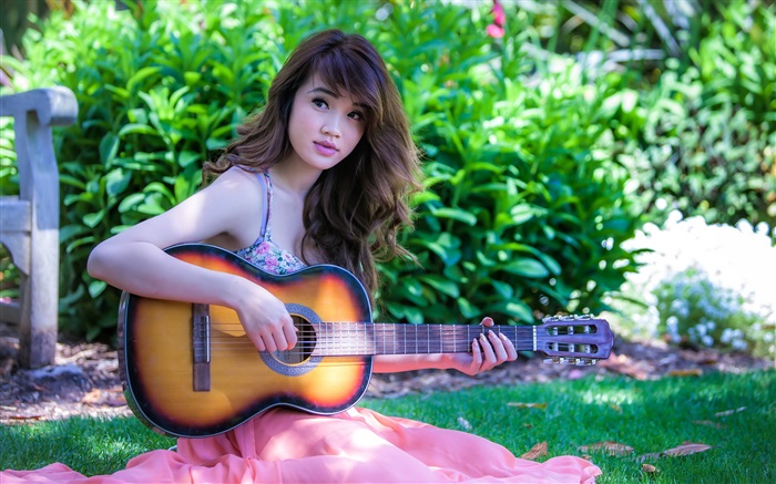 Asian music girl, guitar Wallpapers Pictures Photos Images