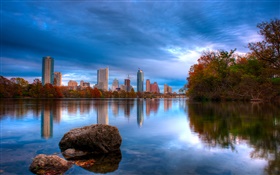 Austin, Texas, USA, lake, buildings, blue sky HD wallpaper