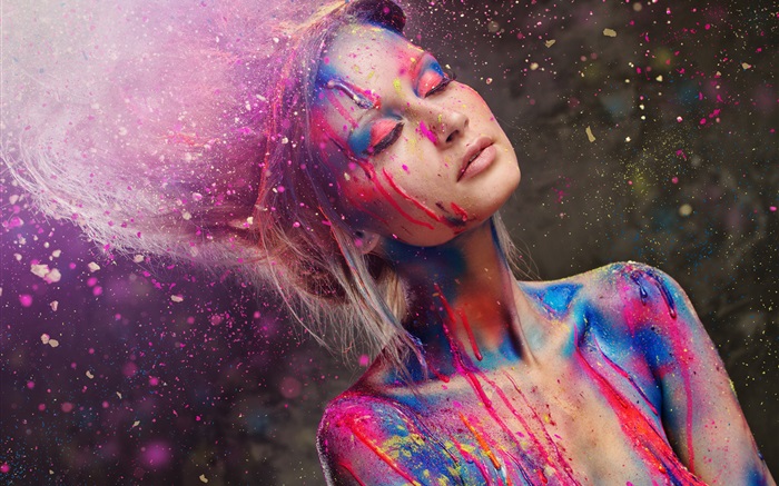 Beautiful fashion girl, colorful, paint, creative Wallpapers Pictures Photos Images