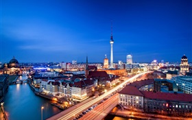 Berlin, Germany, Alexanderplatz, evening, buildings, lights HD wallpaper