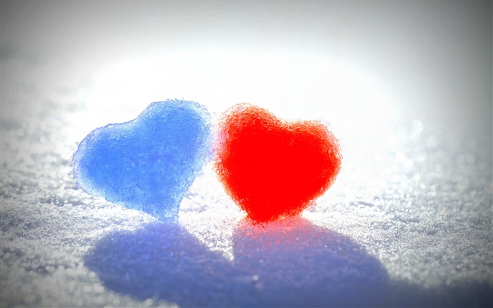 Blue and red love hearts in the snow Wallpapers Pictures Photos Images