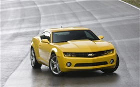 Chevrolet yellow car front view HD wallpaper