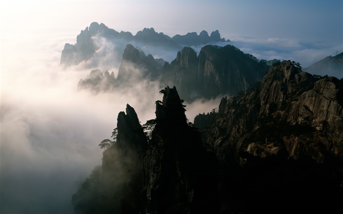 China, mountains, fog, dawn Wallpapers Pictures Photos Images