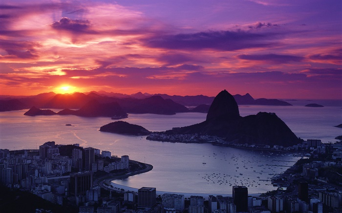City sunset, coast, Rio, Brazil Wallpapers Pictures Photos Images