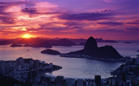City sunset, coast, Rio, Brazil HD wallpaper