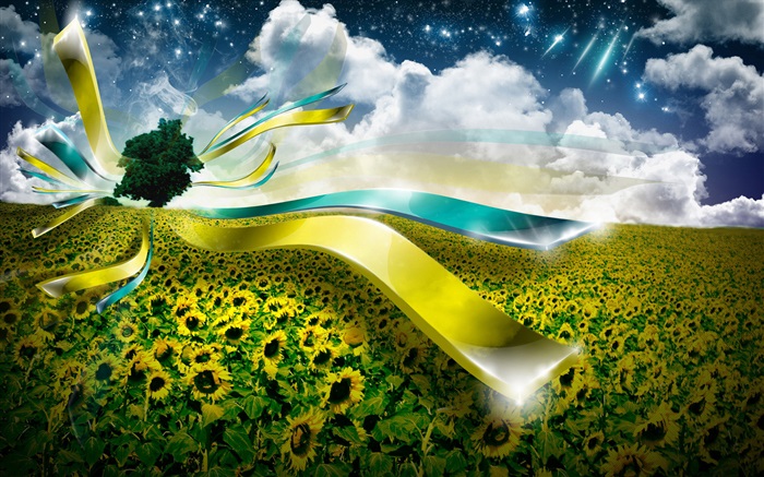 Creative design, sunflower, ribbon Wallpapers Pictures Photos Images