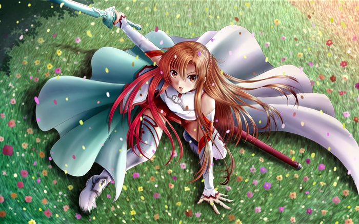 Dance anime girl, sword, garden Wallpapers Pictures Photos Images