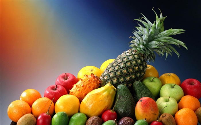 Delicious fruits, apples, oranges and pineapple Wallpapers Pictures Photos Images