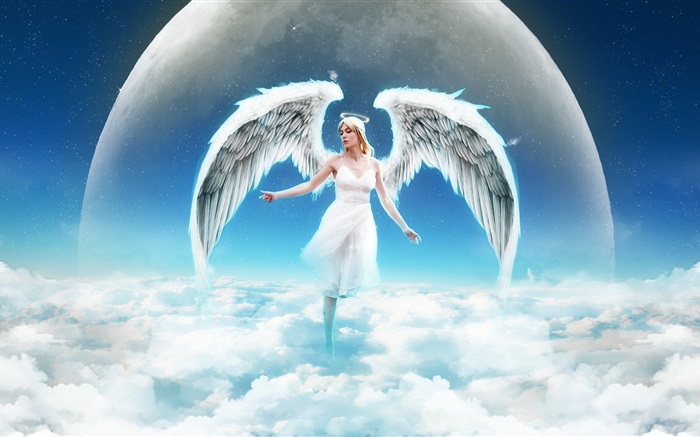 Fantasy angel girl in sky, clouds Wallpapers Pictures Photos Images
