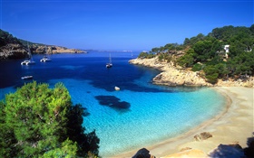 Ibiza, Spain, coast, sea, boats HD wallpaper