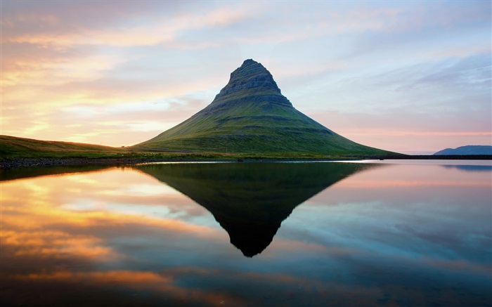 Iceland, extinct volcano, sunset, sea Wallpapers Pictures Photos Images