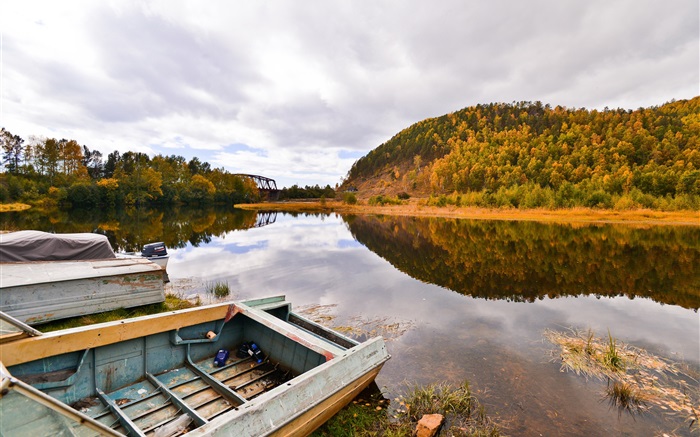 Lake Baikal, Russia, boat, trees Wallpapers Pictures Photos Images