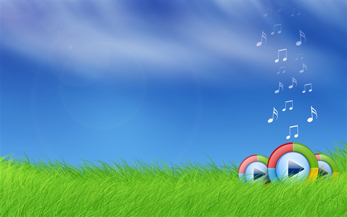 Microsoft Windows media play logo in the grass Wallpapers Pictures Photos Images