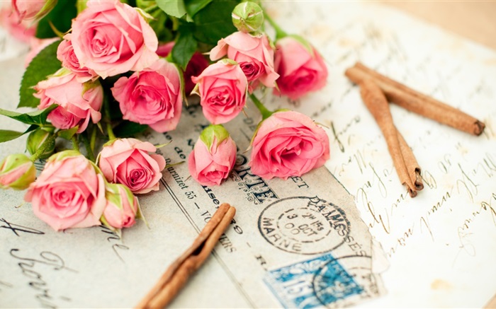Pink rose flowers, letter Wallpapers Pictures Photos Images