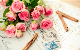 Pink rose flowers, letter HD wallpaper