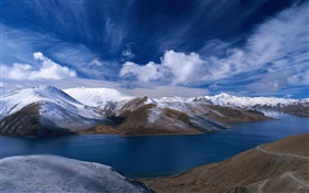 River, mountains, blue sky, China HD wallpaper