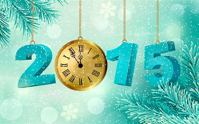 Snowflake, clock, pine twigs, New Year 2015 Wallpapers Pictures Photos Images