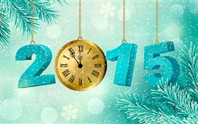 Snowflake, clock, pine twigs, New Year 2015