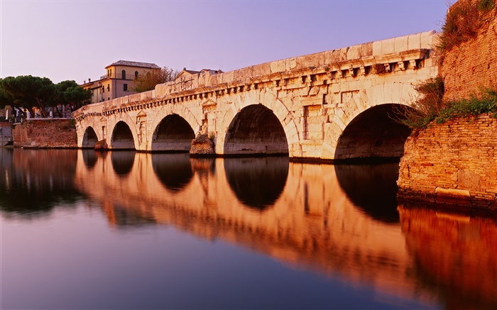 Stone arch bridge, reflection, river Wallpapers Pictures Photos Images