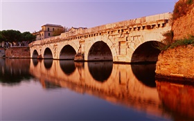 Stone arch bridge, reflection, river HD wallpaper