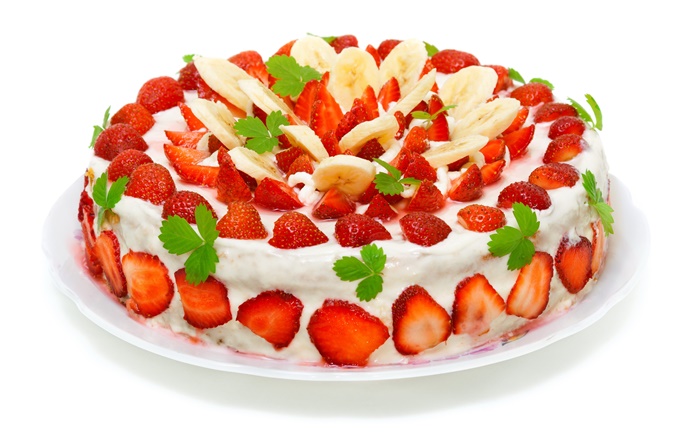 Strawberry banana slices cake Wallpapers Pictures Photos Images