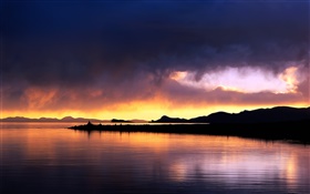 Sunset, lake, clouds, red sky, China scenery HD wallpaper