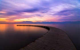 Sunset, pier, river HD wallpaper