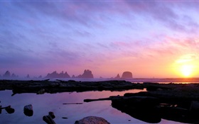 Sunset, sea, rocks HD wallpaper