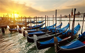 Venice sunset, boats, river HD wallpaper