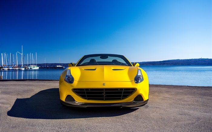 2015 Ferrari yellow supercar front view Wallpapers Pictures Photos Images