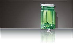 3D green glass bottle HD wallpaper