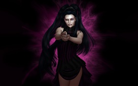 3D long hair girl, purple background