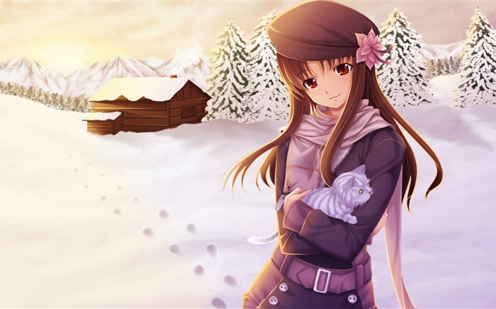 Anime girl in the winter Wallpapers Pictures Photos Images