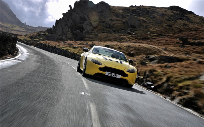 Aston Martin V12 Vantage S yellow supercar front view, speed Wallpapers Pictures Photos Images