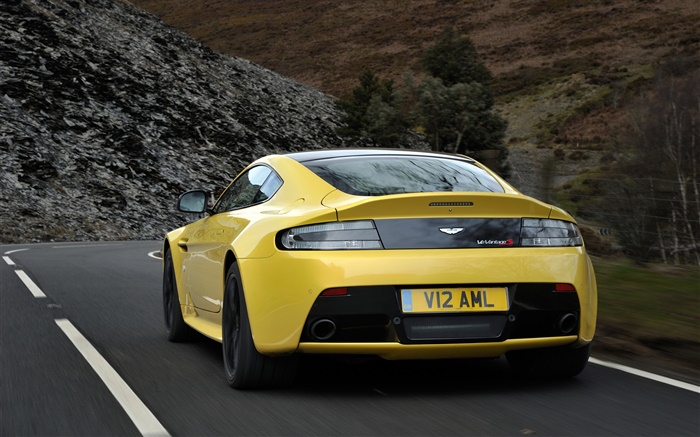 Aston Martin V12 Vantage S yellow supercar rear view Wallpapers Pictures Photos Images