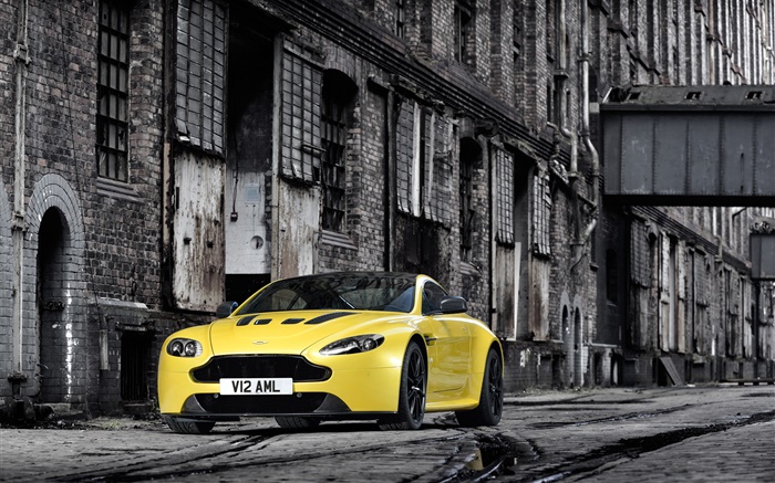 Aston Martin V12 Vantage S yellow supercar Wallpapers Pictures Photos Images