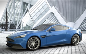 Aston Martin Vanquish blue car side view
