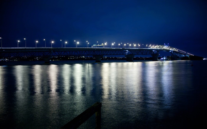 Auckland Harbour Bridge, night, lights, New Zealand Wallpapers Pictures Photos Images