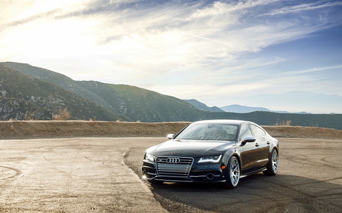 Audi S7 black car, clouds Wallpapers Pictures Photos Images