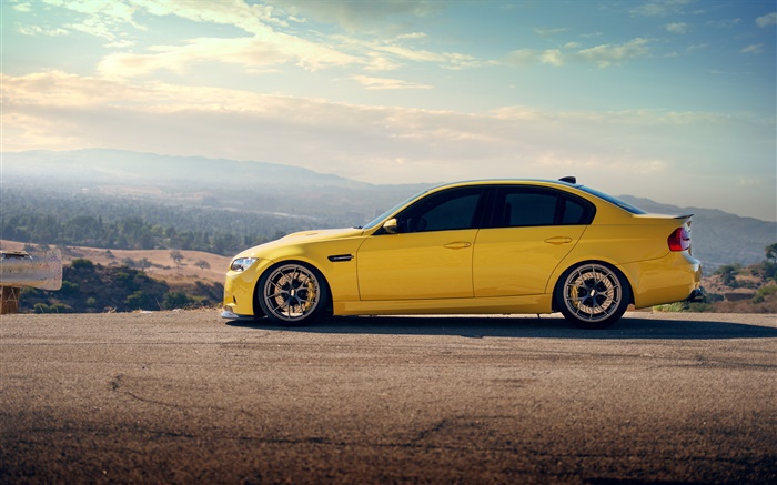 BMW M3 sedan yellow car side view Wallpapers Pictures Photos Images