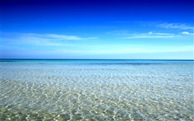 Beautiful coast, sea water, blue sky HD wallpaper