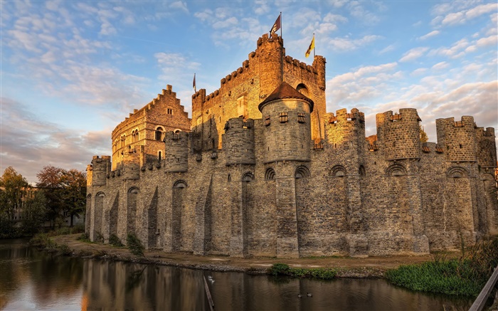 Belgium, castle, moat, sky, dusk Wallpapers Pictures Photos Images