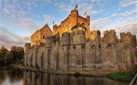Belgium, castle, moat, sky, dusk HD wallpaper