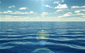 Blue sea, sun rays HD wallpaper