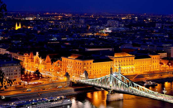 Budapest, Hungary, Danube river, bridge, buildings, night, lights Wallpapers Pictures Photos Images