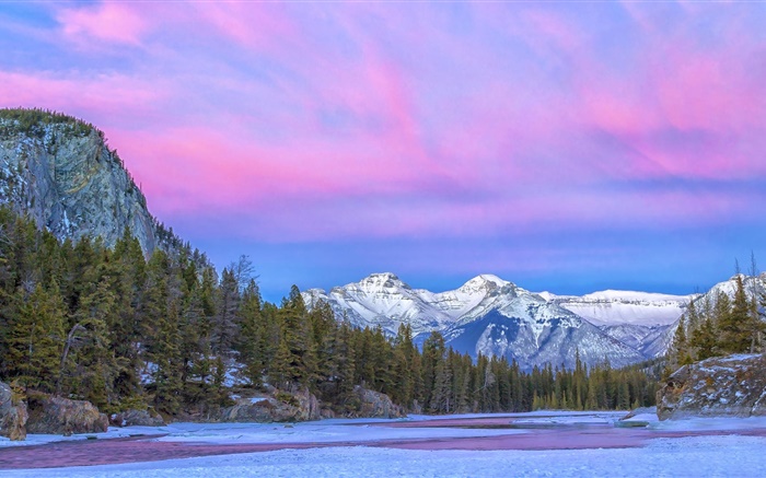 Canada, National Park, river, mountains, trees, clouds, winter Wallpapers Pictures Photos Images