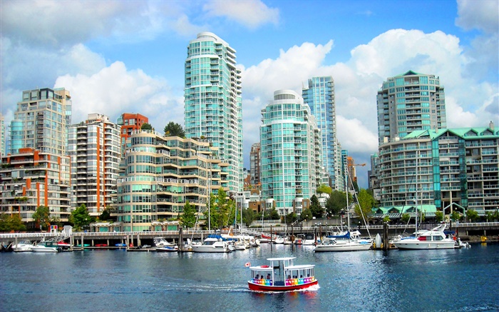 Canada, city, buildings, houses, river, boats Wallpapers Pictures Photos Images